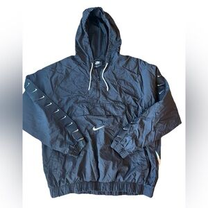 Nike Sportswear Big Swoosh Woven Pullover Jacket XL Black 1/4 Zip Hooded Pocket